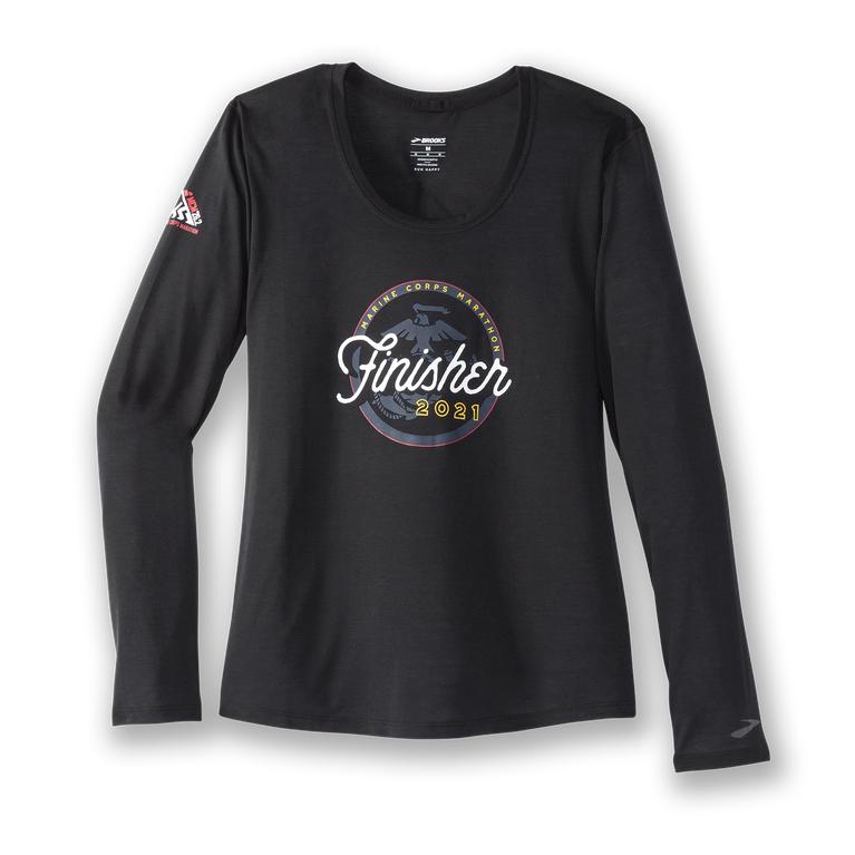 Brooks MCM21 DISTANCE GRAPHIC LS Long Sleeve Running Shirt Womens Canada - Black (KXM148056)